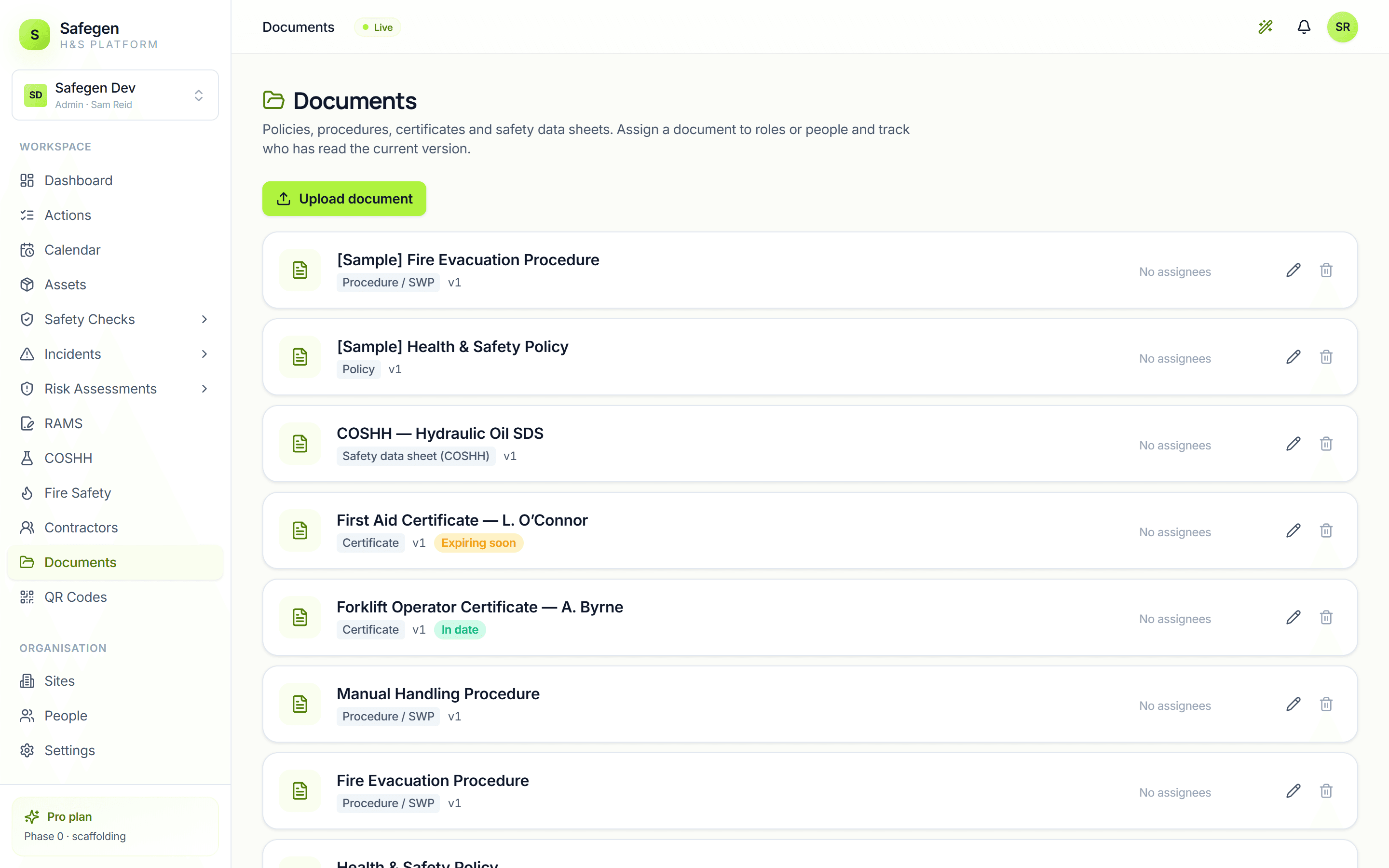 The document library with expiry and review status