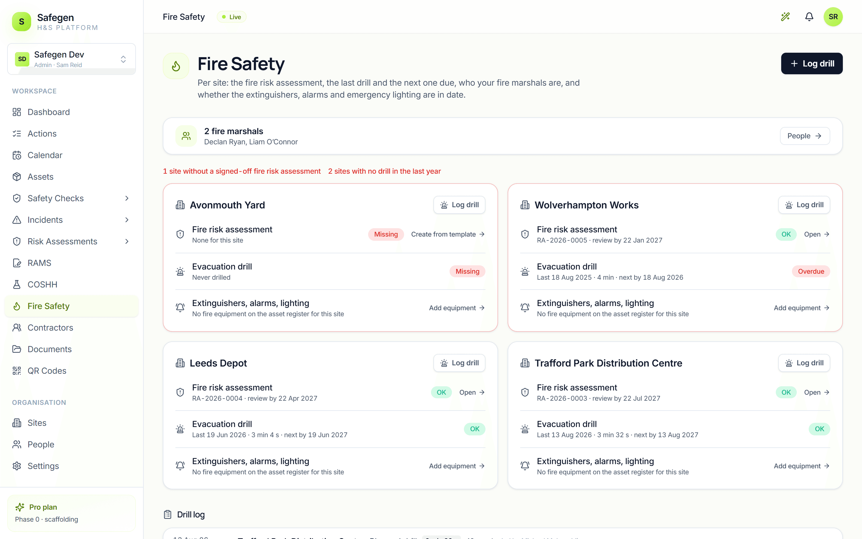 The fire safety overview for a site: assessment, drills, marshals and equipment