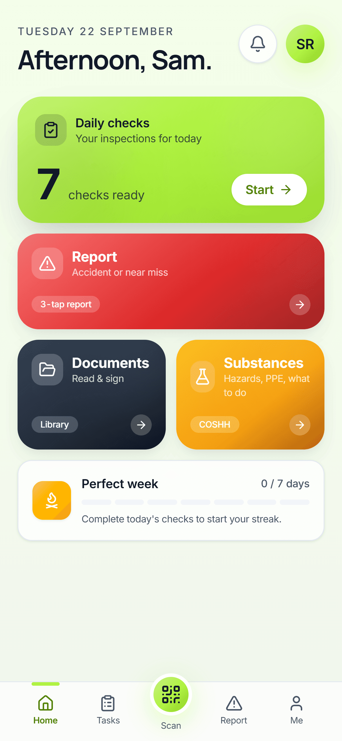The Safegen staff app home screen on a phone
